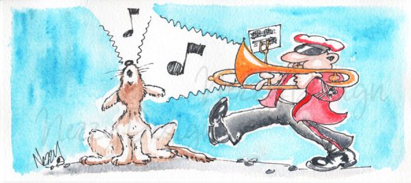 Original Artwork - Trombone and Howling Dog